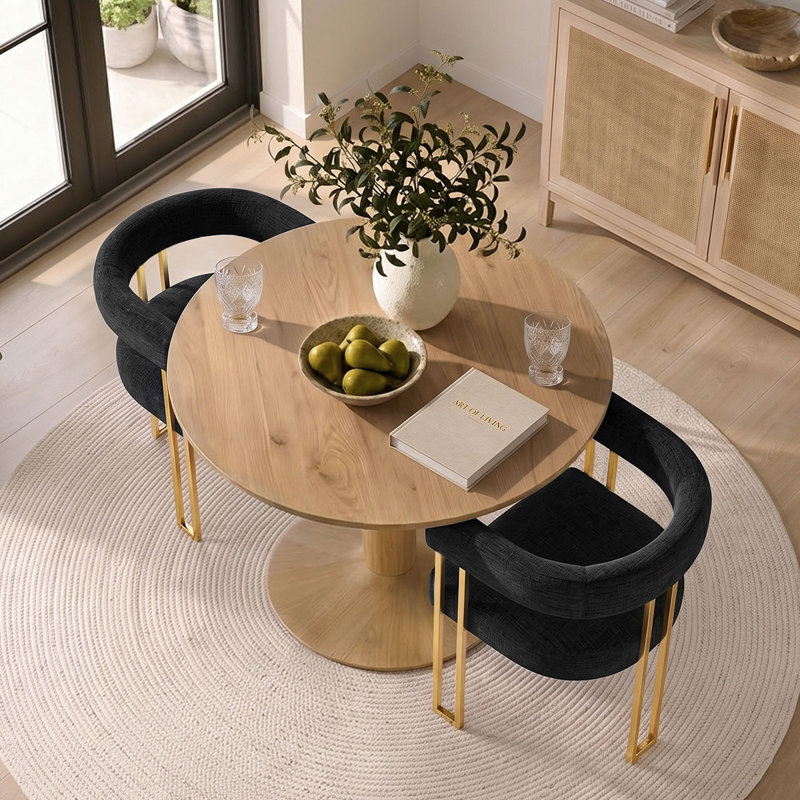 Ensemble de table de salle à manger pour 2 personnes avec table ronde et 2 fauteuils rembourrés en chenille, Black