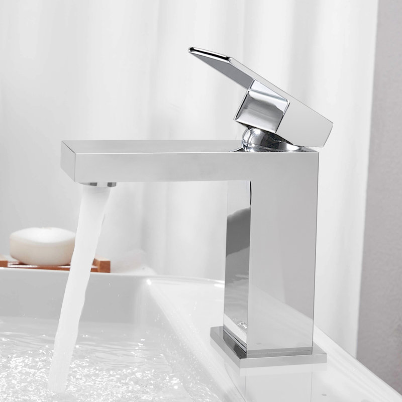 Brushed Nickel Single Handle Bathroom Sink Faucet, Square Design, Water - Saving, Soft To Touch, Upgraded Cartridge Solid Brass Vanity Rustproof, Easy Clean