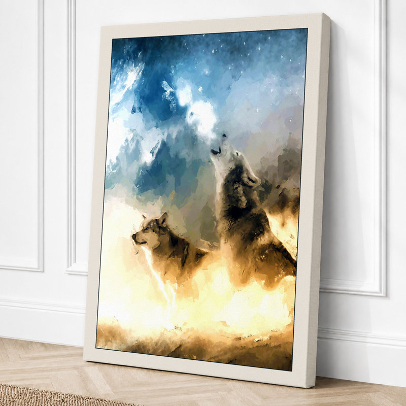 Wolves In Fire Fantasy - Print, 24x16 - 61.0 x 40.6 cm, Cream Border