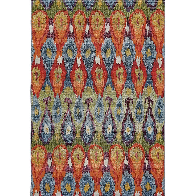 Tapis bleu intérieur / extérieur Newt Ikat, Rectangle 5 pi 3 po x 8 pi