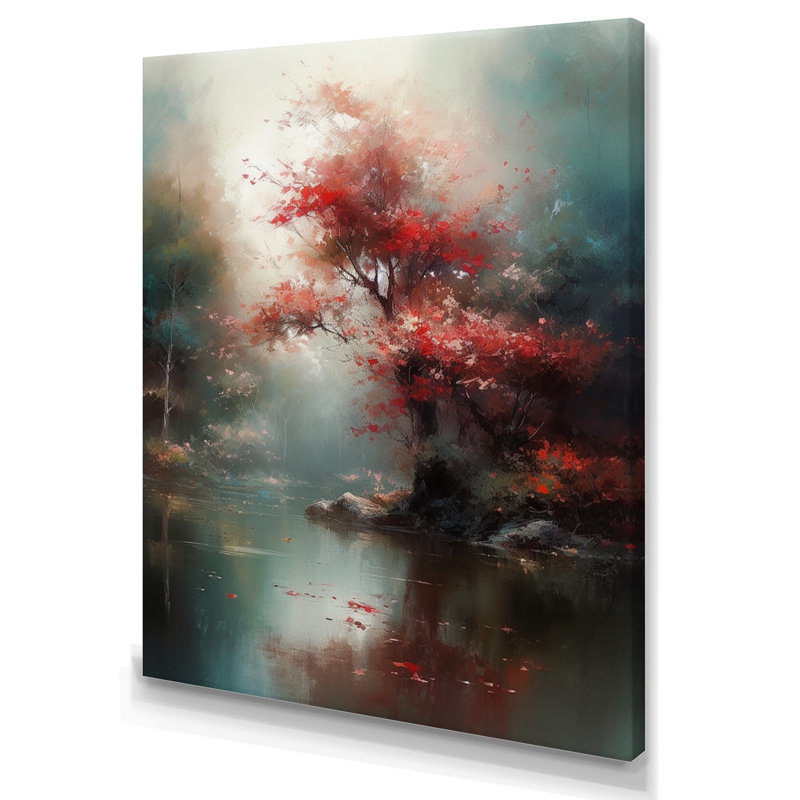 Nayna " Red Charming Cherry Lilly ", 40" H x 30" W x 1.5" D, Wrapped Canvas