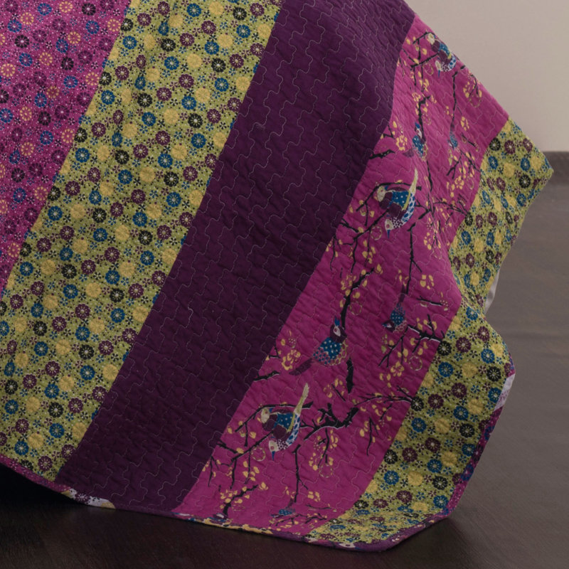 Royal Empire Cotton Reversible 3 Piece Quilt Set, King Quilt + 2 King Shams, Plum