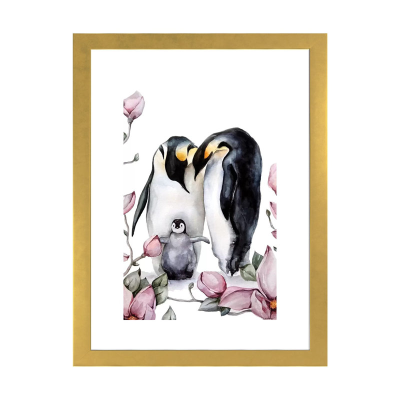 Décoration murale pingouins pour enfants, H 32 po x l 24 po x P 1 po, Papier encadré doré