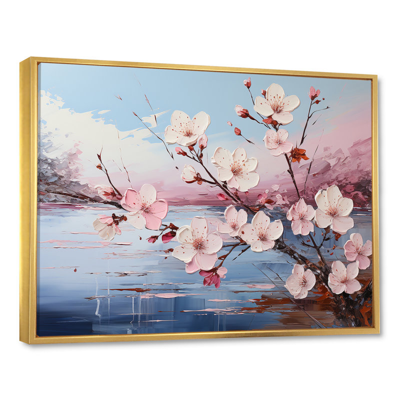 Fleur de pommier I sur toile, H 30 po x l 40 po x P 1,5 po, Cadre flottant doré