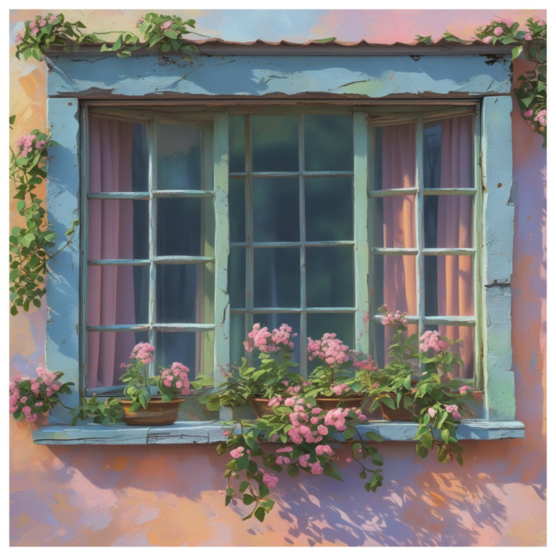 Pastel Window With Flowers Quilted Bedspread, Twin