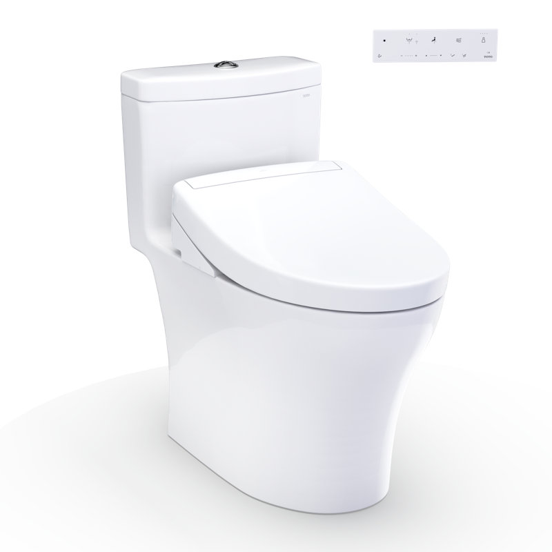 TOTO® WASHLET®+ Aquia® IV One-Piece Elongated Dual Flush 1.28 and 0.9 GPF Toilet and WASHLET S5 Bidet Seat, Cotton White- MW6463446CEMFGN#01