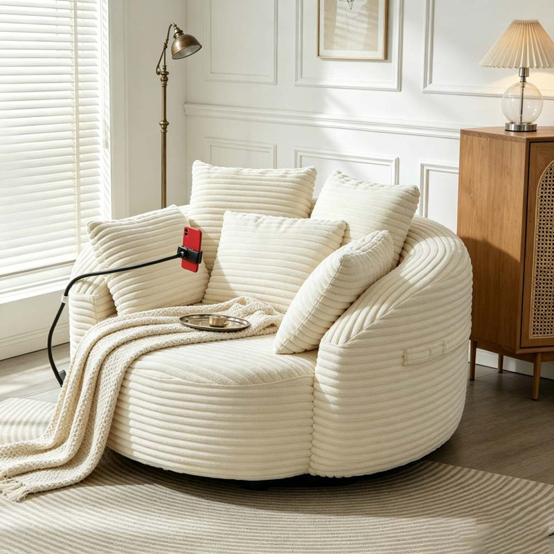 Fauteuil demi-tonneau pivotant à 360 °, Beige