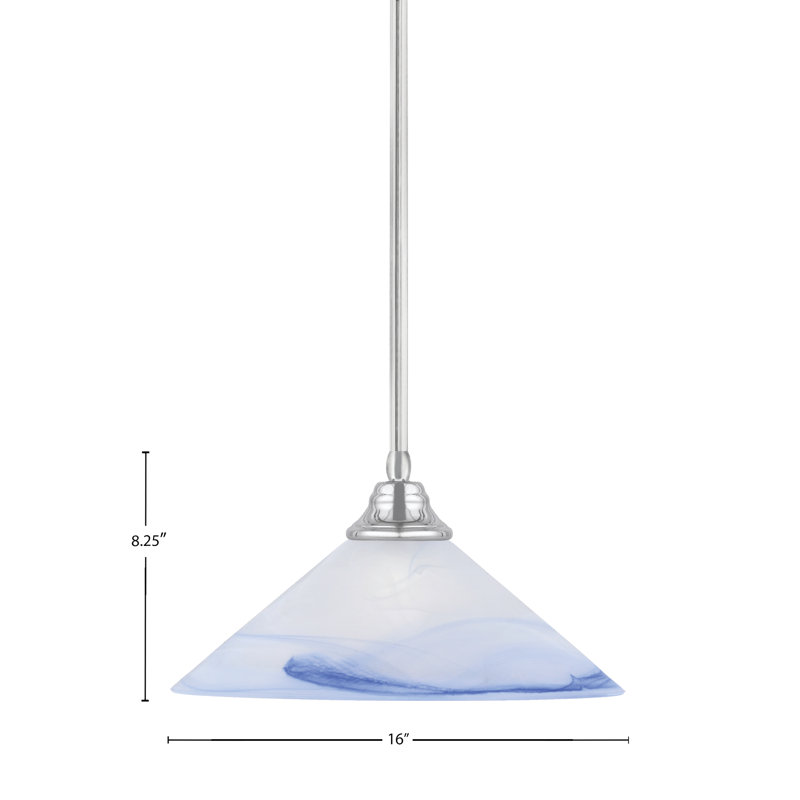 Any Stem Hung Pendant, Blue, Chrome , 9" H x 16" W x 16" D