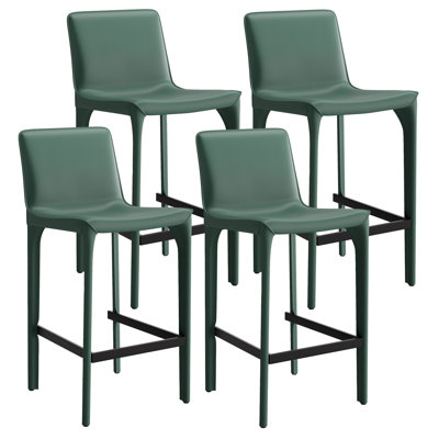Tabouret de bar H 26 po entièrement assemblé, tabouret de bar rembourré en cuir Saddle avec siège rembourré, tabouret de bar à hauteur de comptoir avec repose-pieds à structure en métal pour îlot de cuisine, vert