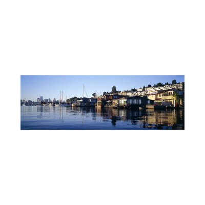 Houseboats in a Lake, Lake Union, Seattle, King County, Washington State, USA 1 Piece Wrapped Canvas Panoramic Wall Art
