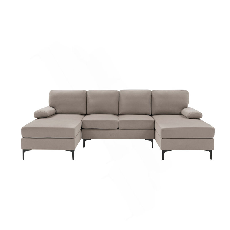Canapé modulaire en U rembourré de polyester avec pieds en métal, Kaki