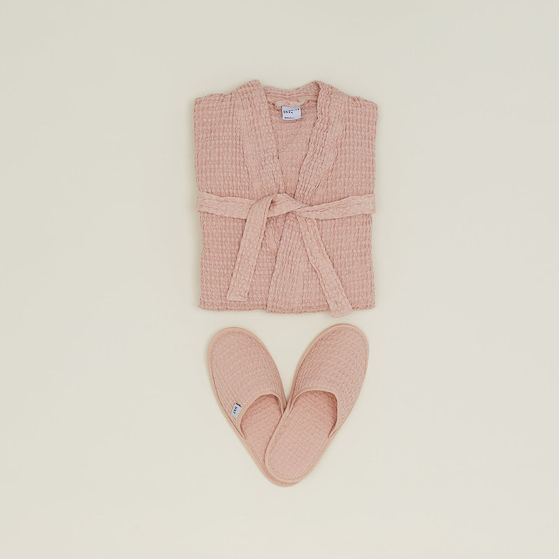 Pantoufles simples en coton gaufré, Moyen, Rosé