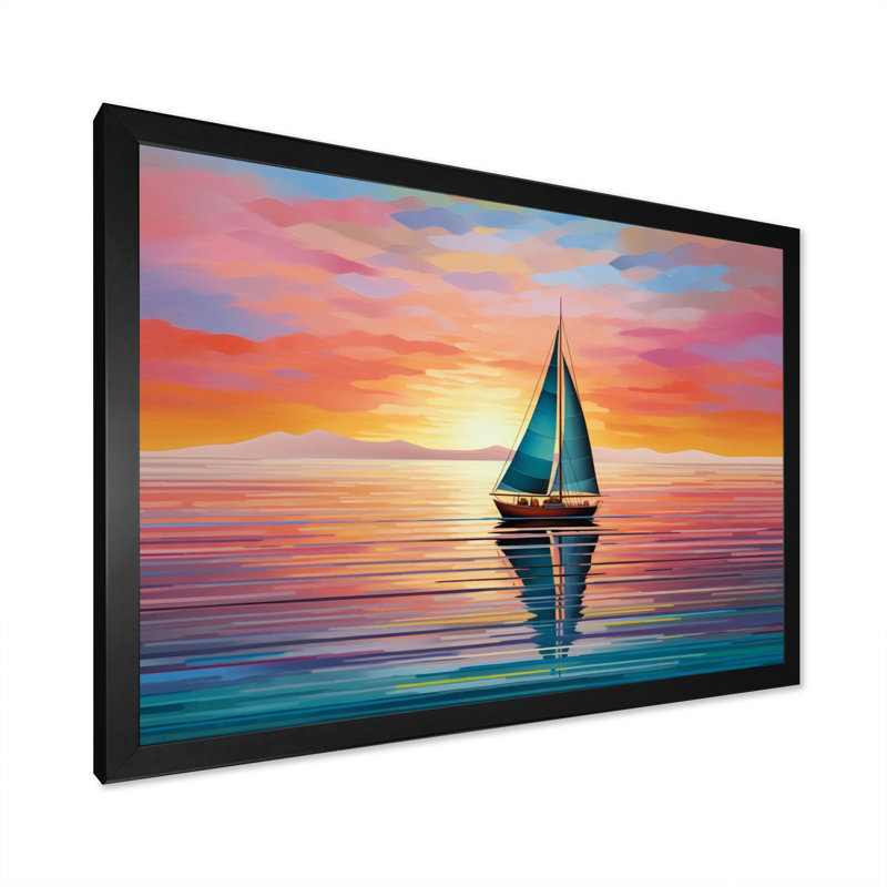 Voilier abstrait Horizon I, H 24 po x l 32 po x P 1 po, Cadre simple noir