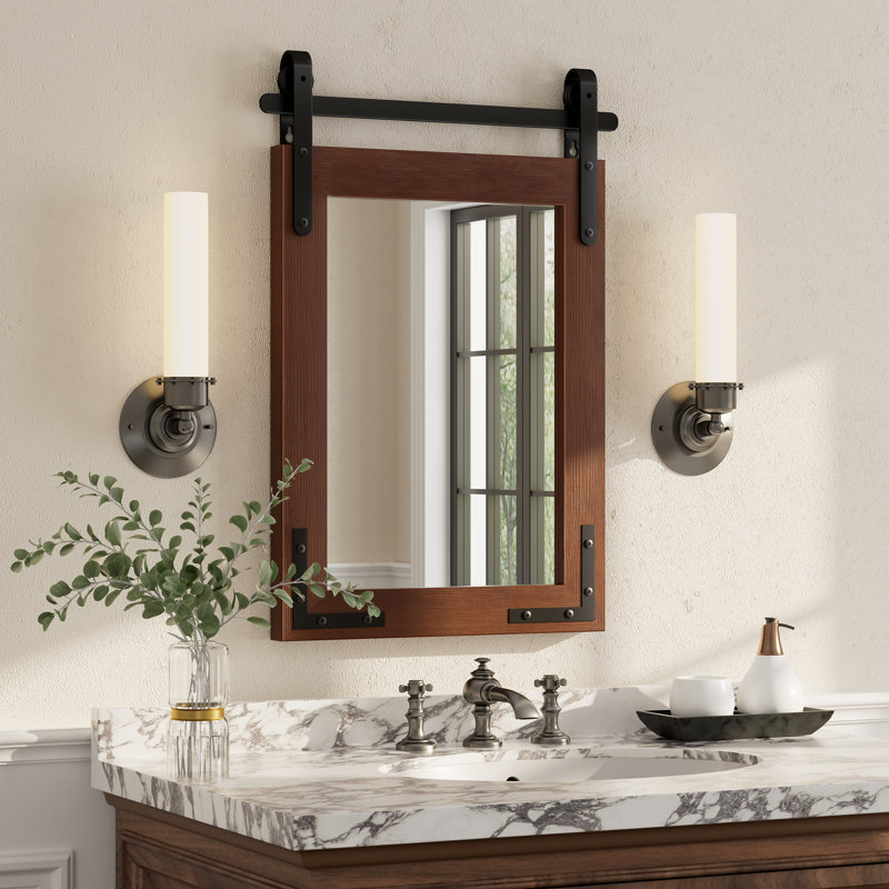 Miroir mural Amara Rustic Farmhouse, 26 po x 18 po; Verticale, Brun