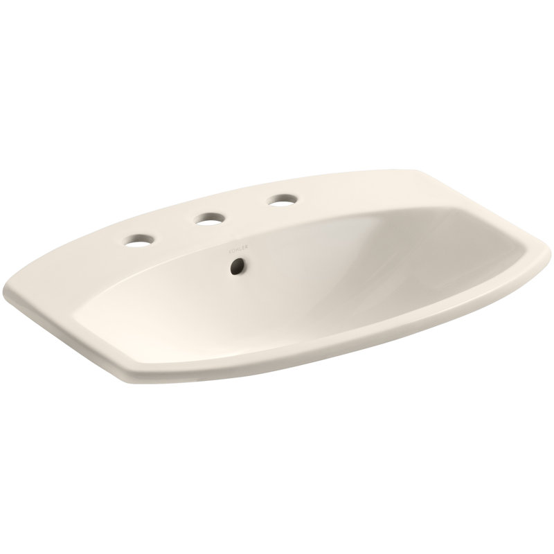 Cimarron Vitreous China Rectangular Drop-In Bathroom Sink with Overflow, Innocent Blush, 8" Centers