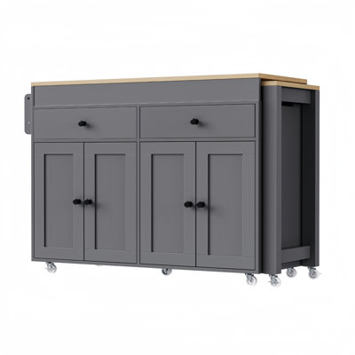 74.5 Inch Kitchen Island With Extendable Dining Table , Rolling Kitchen Island On Wheels For Kitchen, Dining Room