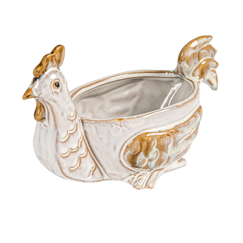 Stoneware Chicken Shaped Sponge Holder/Soap Dish With Reactive Glaze