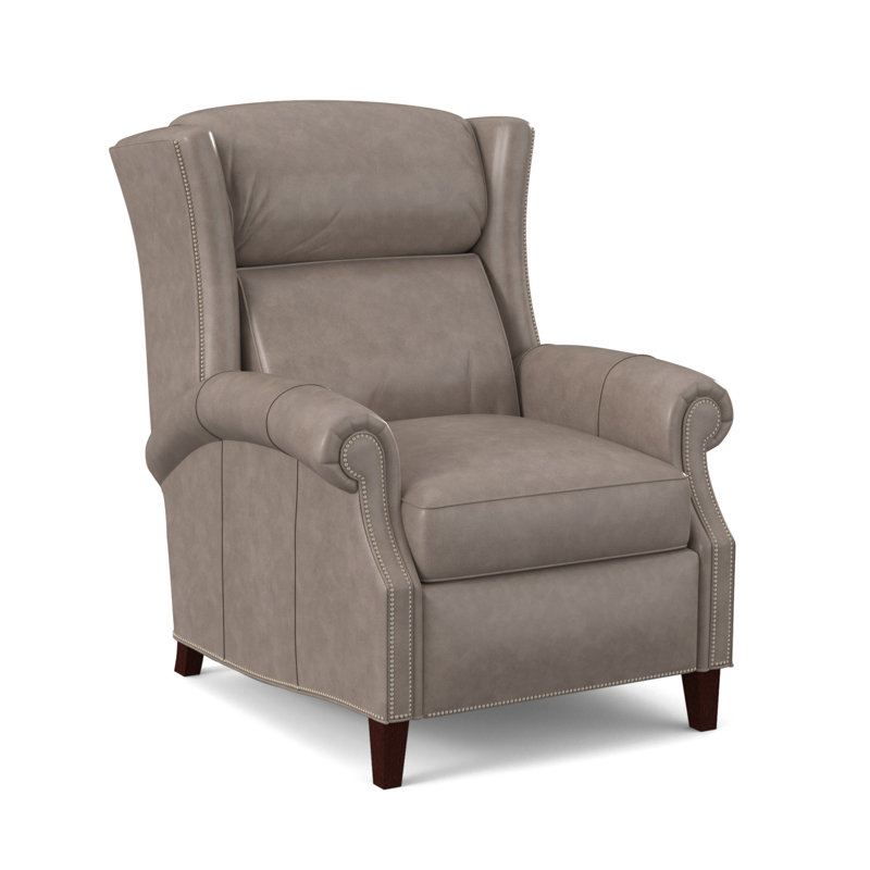 Broderick Recliner, #9 Pewter, Anilina Cacao Genuine Leather, Mahogany