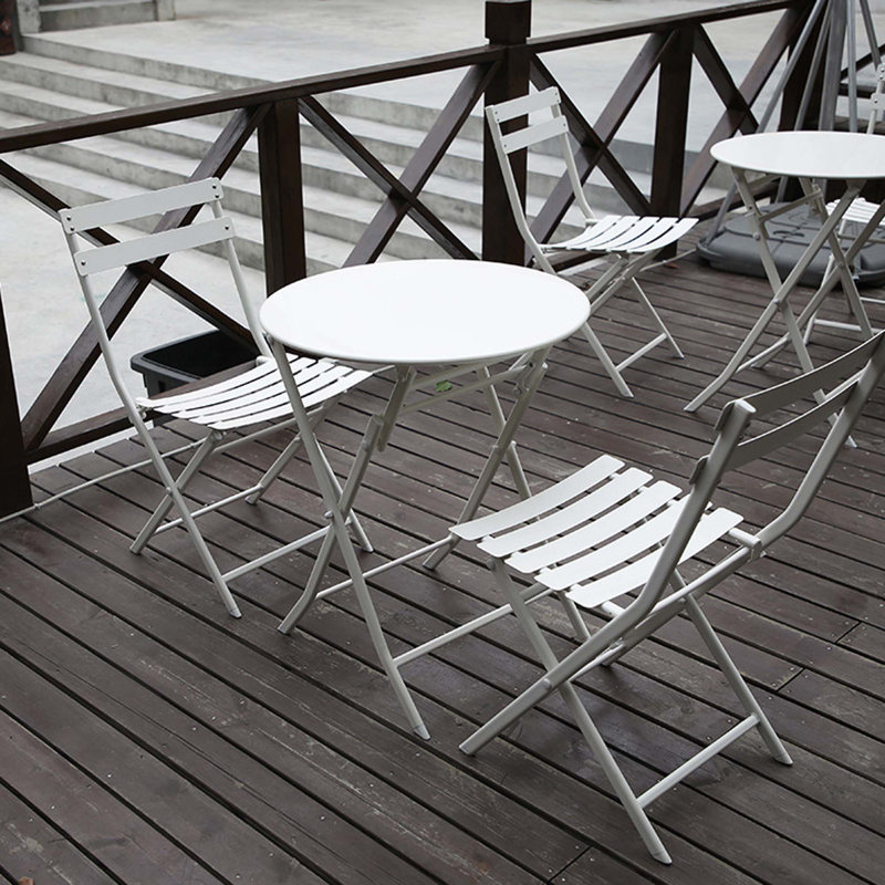 3 Piece Patio Bistro Set of Foldable Square Table and Chairs, White