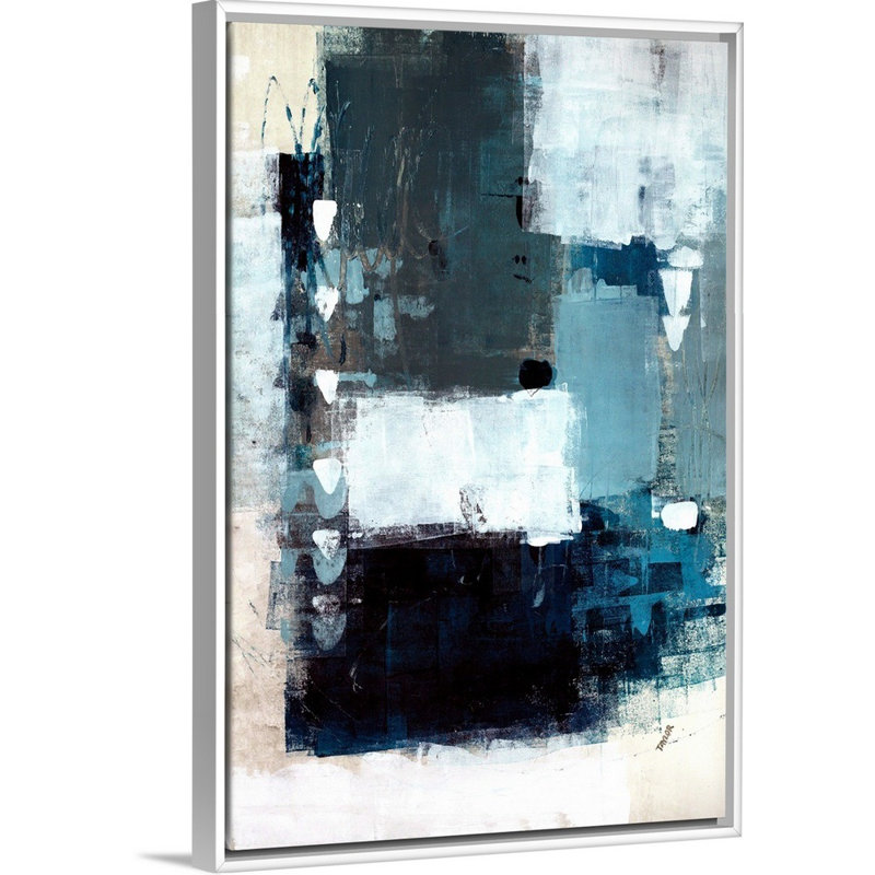 «Blue Green I» par Kari Taylor - reproduction d'art sur toile, H 38 po x l 26 po x P 1,75 po, Cadre flottant blanc
