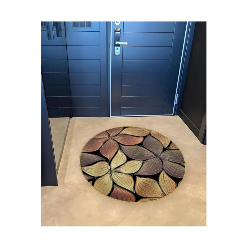 Beige And Coffee Tones Floral Patterned Woven Base Decorative Carpet, Round 3'4"