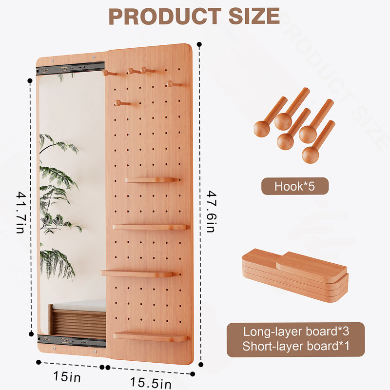 Wall Mounted Full Length Mirror, Full Body Mirror With Shelf For Bedroom, Living Room