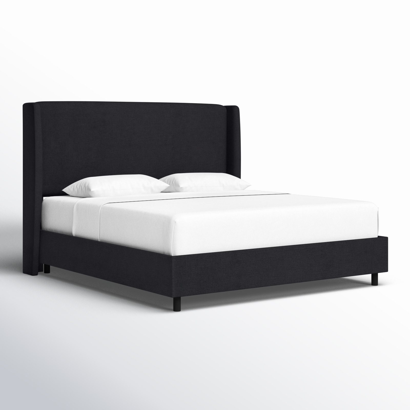 Tilly Linen Upholstered Wingback Bed, King, Classic Black Linen