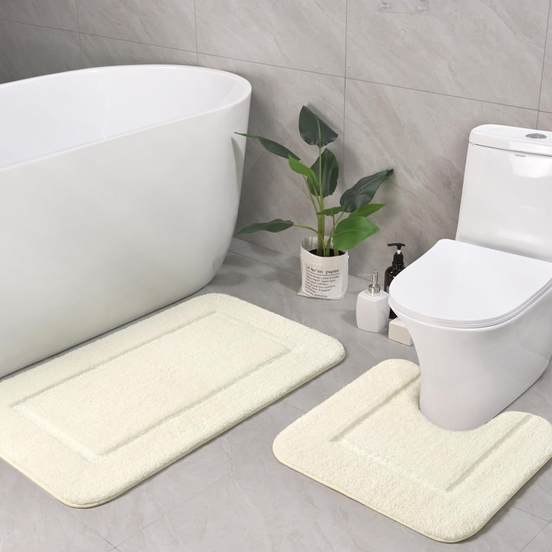 2 Piece Set Rectangle/u-shaped Bath Mat , Cream White