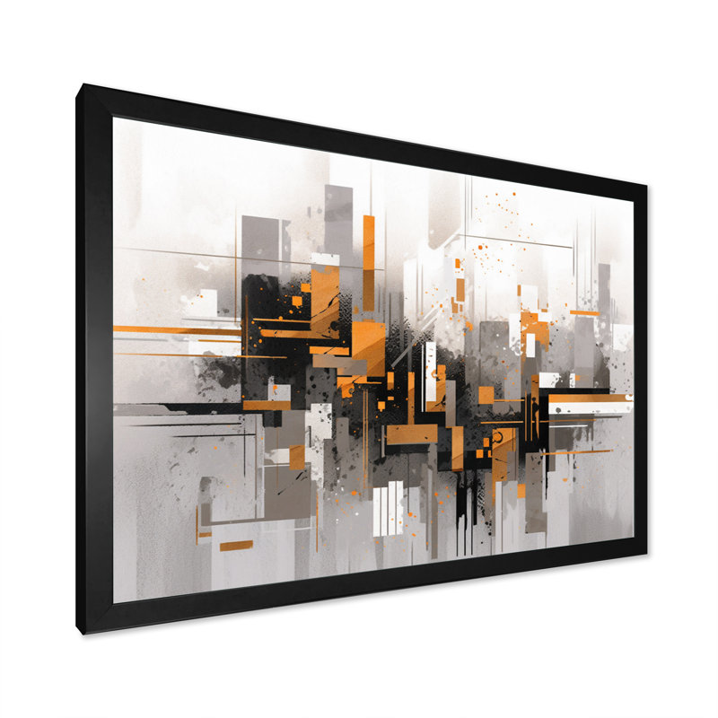 Rayures orange, orange et gris, Cadre simple noir, H 30 po x l 40 po x P 1,5 po