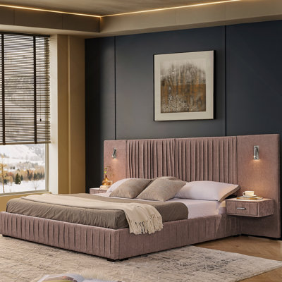 Upholstered Bed Frame, Platform Bed With Headboard And Bedside Table