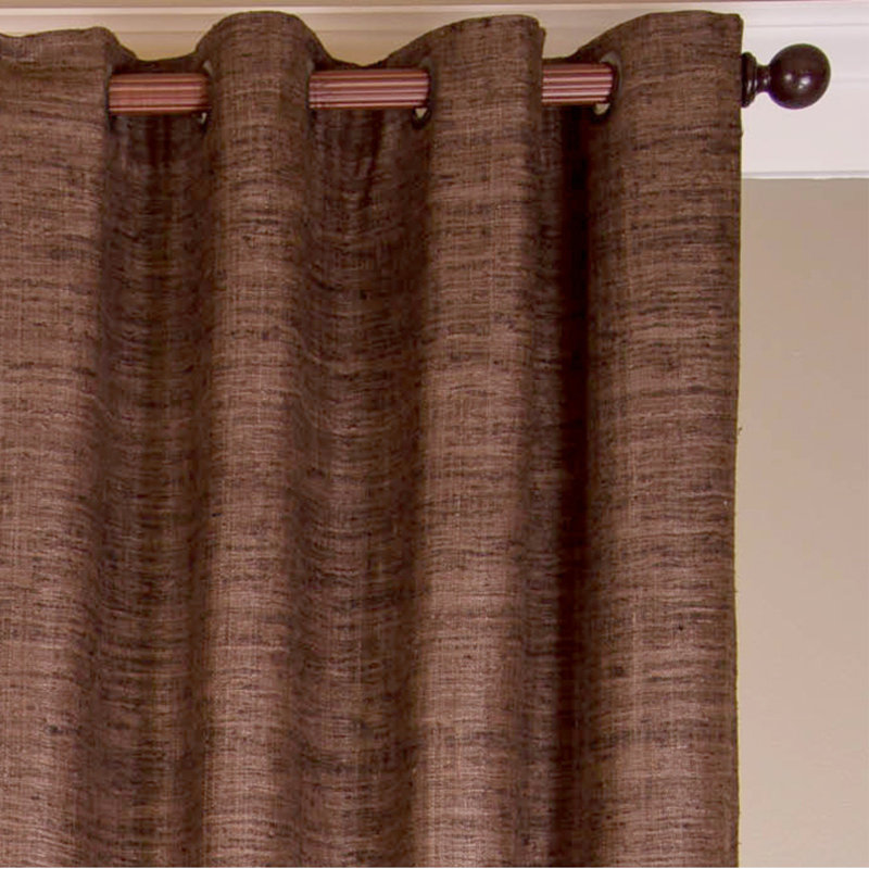 Dupioni Raw Silk Room Darkening Grommet Curtain for Living Room with Cotton Lining, 51" W x 96" L, Coffee