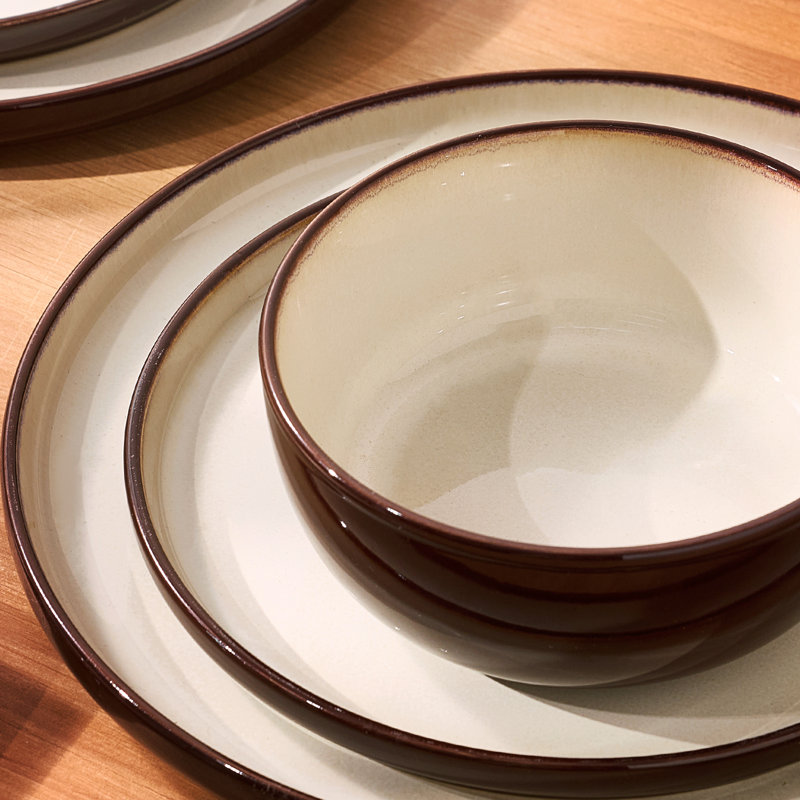  18 Pieces Dinnerware Set - Service for 6, Light khaki & Cocoa, Light khaki & Cocoa