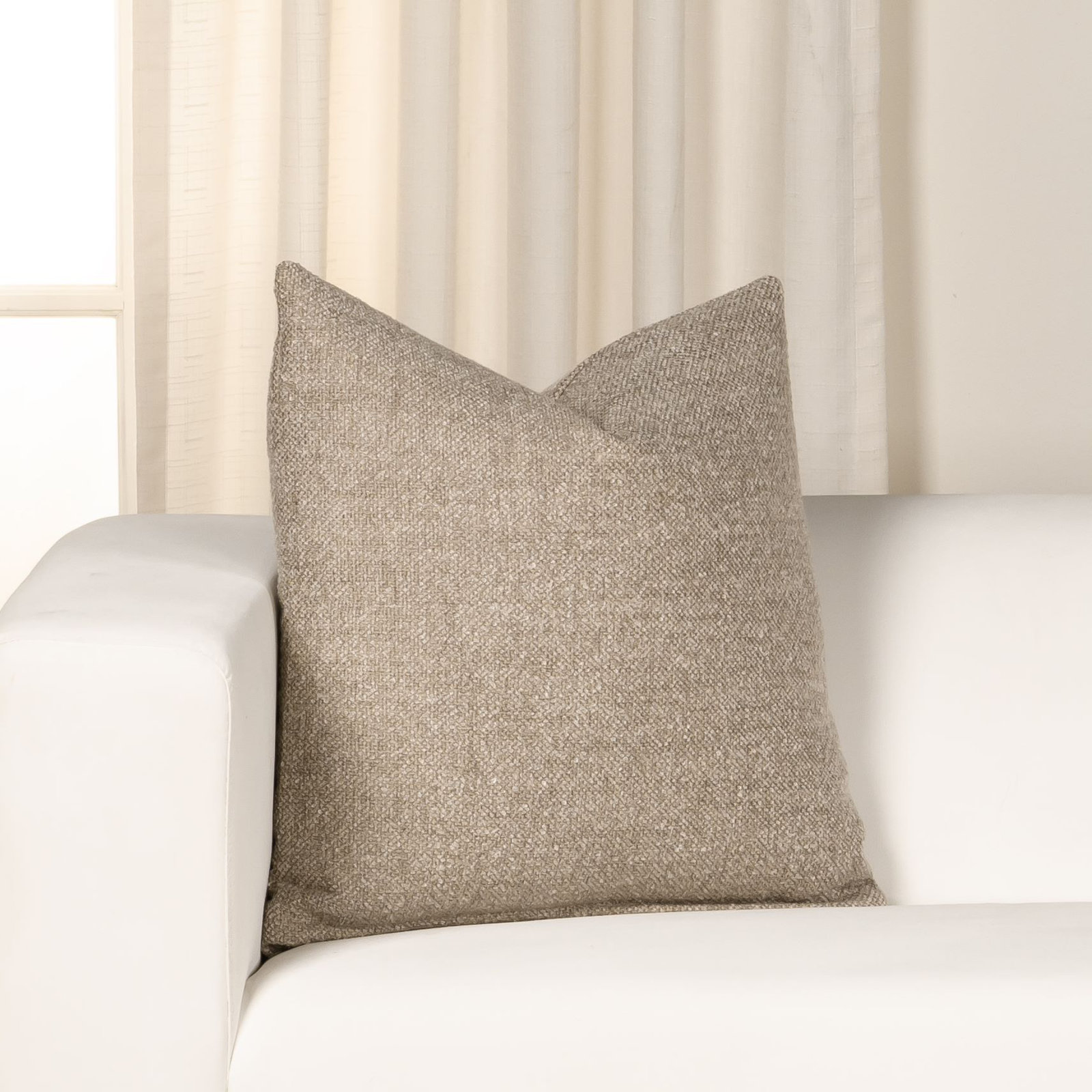 Eevi Hazelnut 20" x 20" Throw Pillow, Feather, Beige, 
Square 22"
