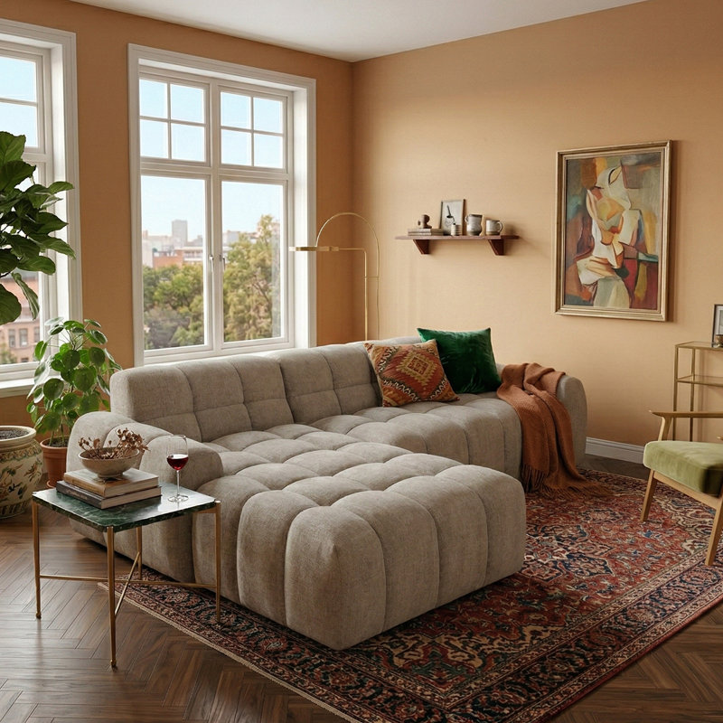 Charee 4 Seater Corner Sofa , Left Hand Facing, Belge Boucle