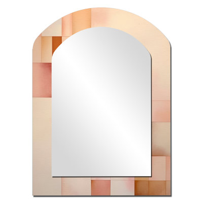 Pêche et jaune minimaliste Harmony VII - décor de miroir mural arche minimaliste, grand miroir asymétrique pêche, impression d'art en métal