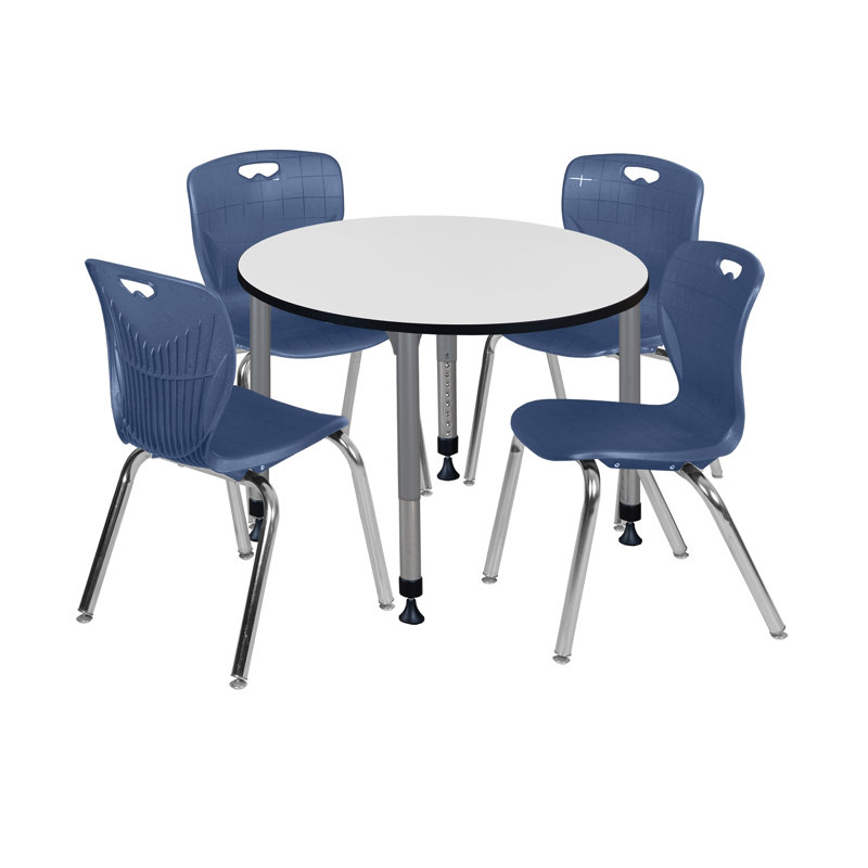 Ensemble de table de salle à manger et de chaises Kee Mobile, H 34 po x L 42 po x l 42 po, Cerisier / chrome, Bleu