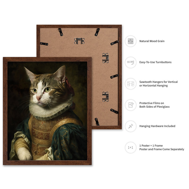 Chat aristocratique, Affiche, H 16 po x l 20 po, Encadrement brun