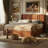 41.7" Velvet Curved Wingback Queen Bed Frame with Hydraulic Lift, No Box Spring Needed, Ocher-646257337-646257343