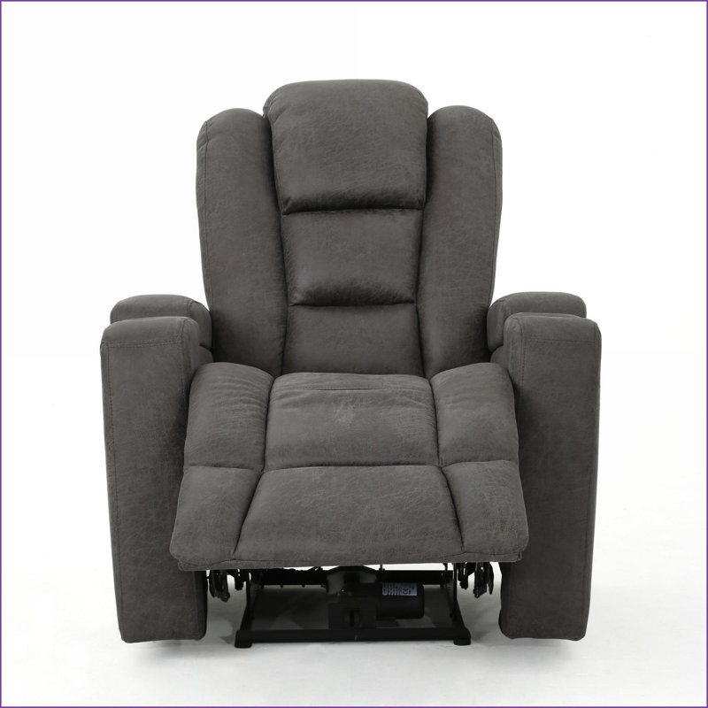 Fauteuils inclinables inclinables de 33 po de largeur avec rangement pour accoudoirs, USB, porte-gobelets | Contemporain | Microfibre gris ardoise