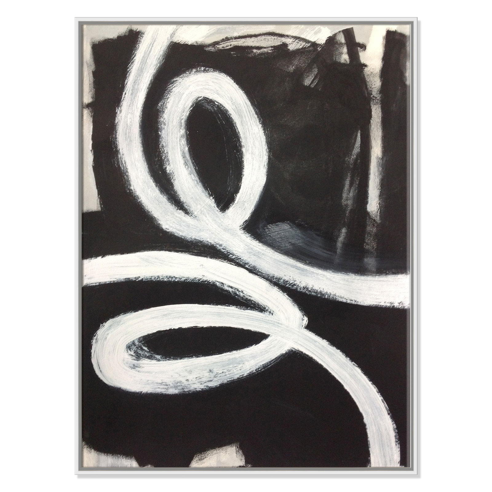 Hendrix "White Swirly Swirls 1" Print, 40" H x 30" W x 2" D, White Framed