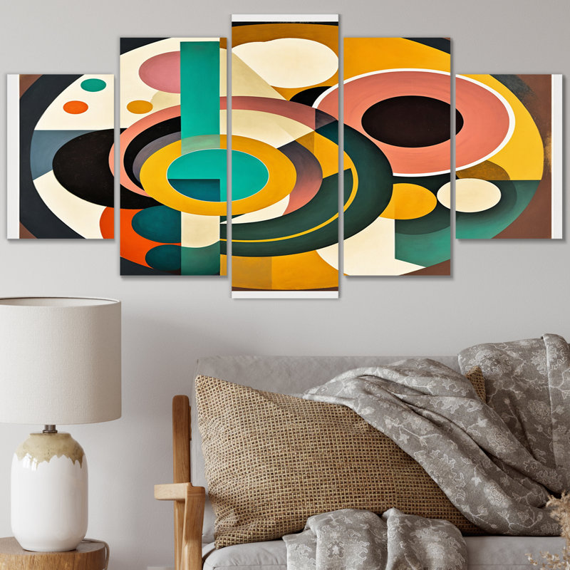 Reproduction d'art sur toile Midcentury Vintage Circular Visions II - Modern Midcentury - 5 panneaux