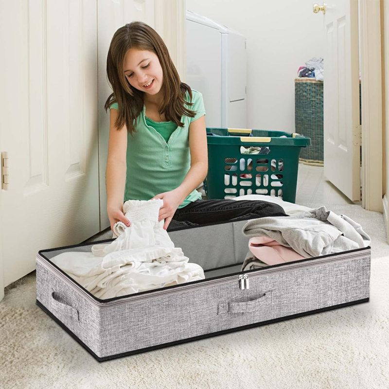 Underbed Storage Containers, Underbed Clothes Organizer Bins With Sturdy Zipper, Foldable Under The Bed Storage Bags For Organizing Clothes, Shoes, Blankets, Quilts, Toys, 2 Pack Grey