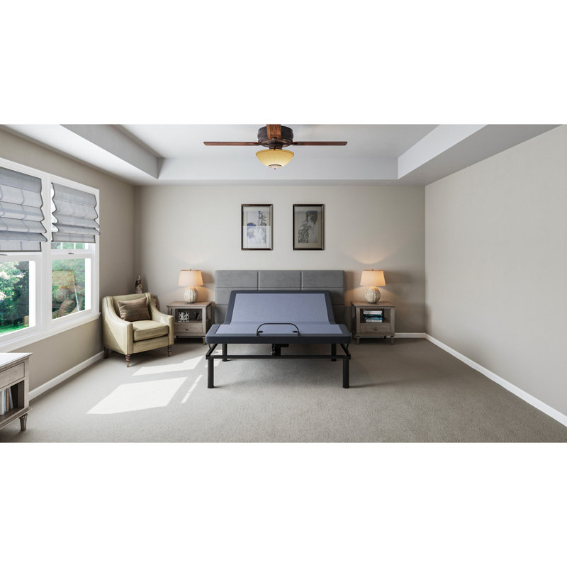 Queen Adjustable Bed Base Os2 - Head And Foot Position Customizations, Programmable Memory Position, 31 Legs, 850 Lbs Capacity, Blue Personalizations, Memory, Wireless Remote, Brilliance