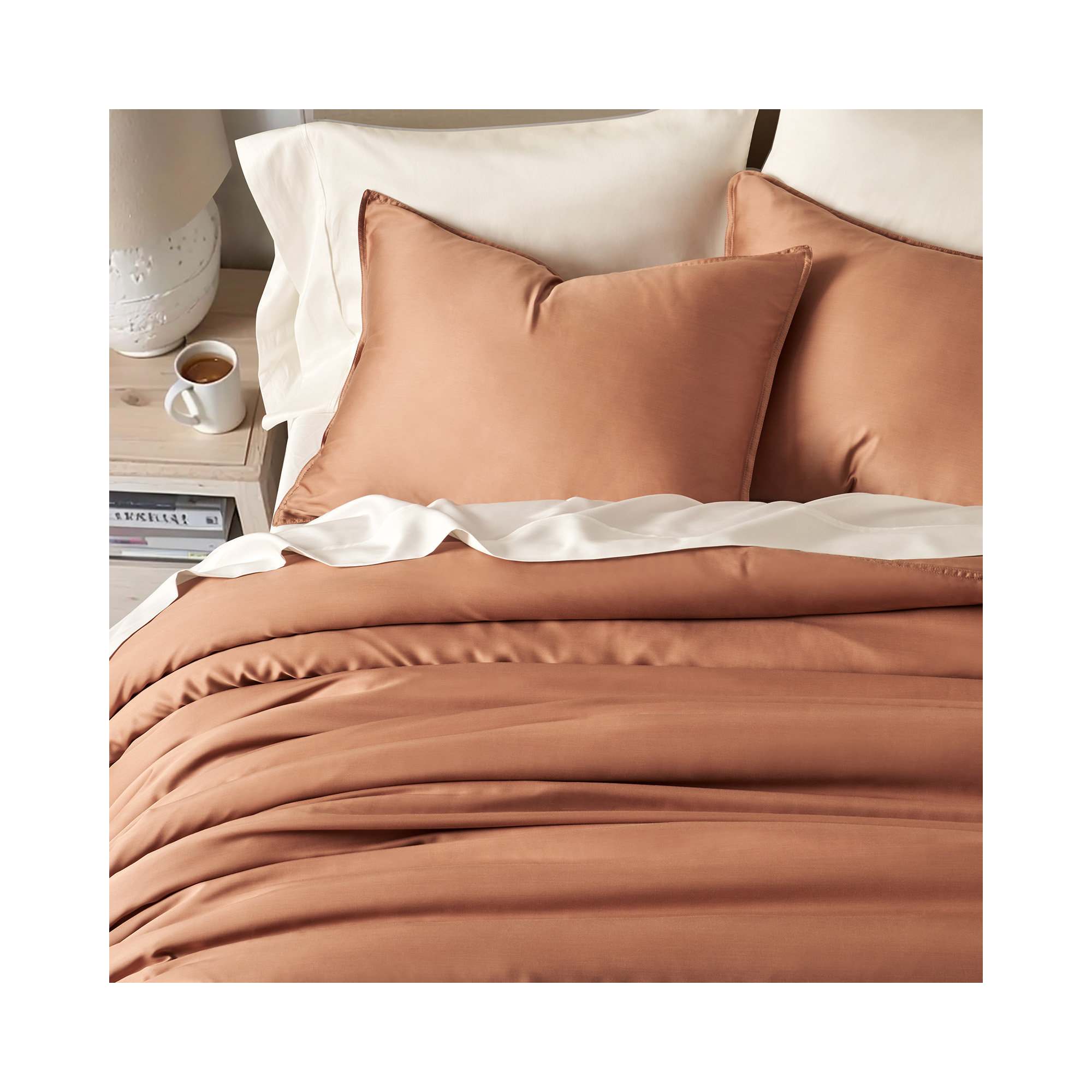 Tencel Lyocell Cooling Duvet Cover Set, Terracotta Clay, Queen Duvet Cover + 2 Queen Shams