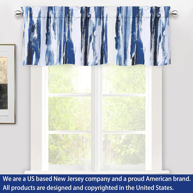 Cassville Abstract Paint Brush Watercolor Lined Thermal Insulated Blackout Window Curtain Valance Rod Pocket  Ink Stripe Pattern 2 Layers