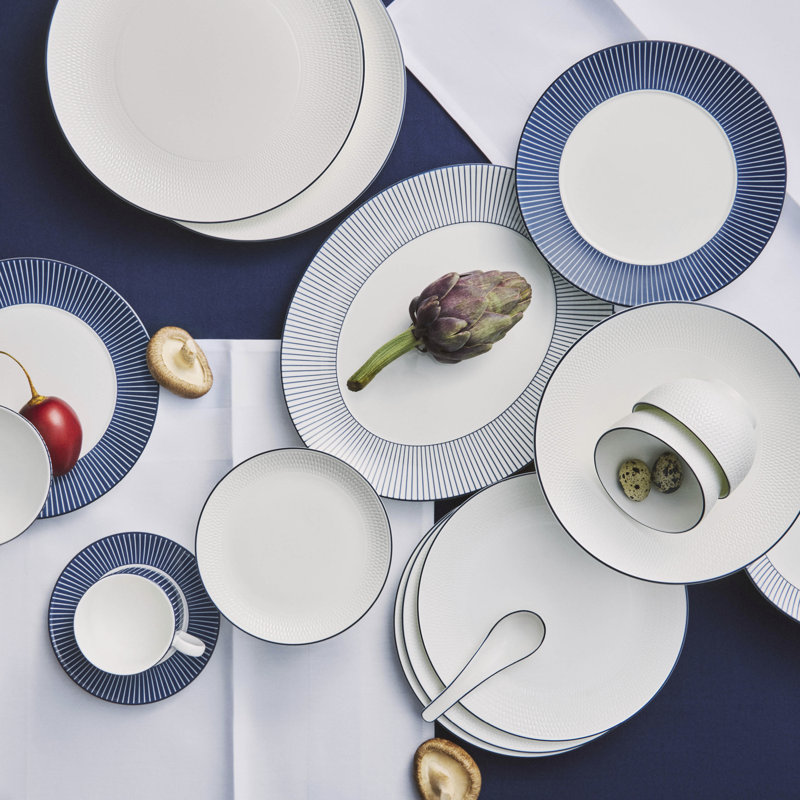 Wedgwood Gio Blue Plate 9.3in Pinstripe, Dark Blue/White