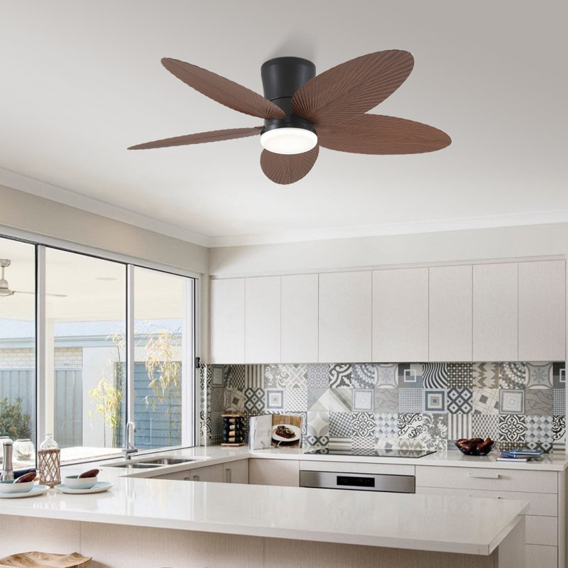 Ventilateur de plafond encastré tropical 42 po à 5 pales avec lumière et télécommande / application, Brun