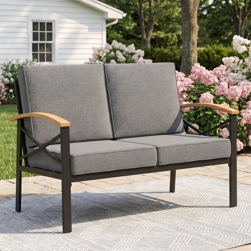 Causeuse de patio avec coussins, Gris