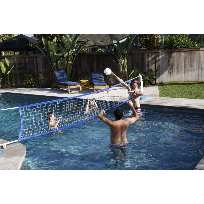 Blue and White 2-in-1 Pool Basketball and Volleyball Set