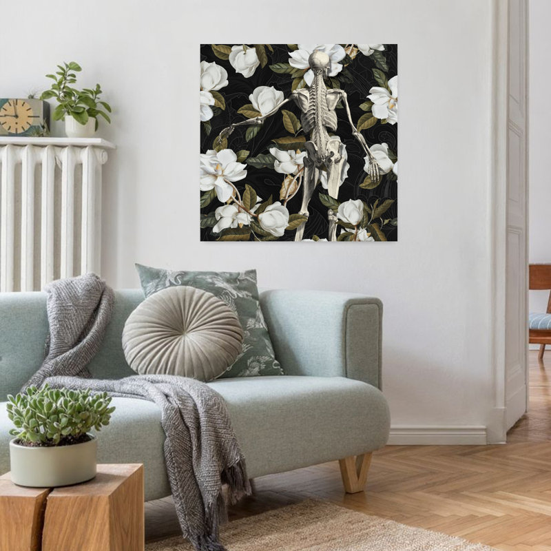 Art mural rétro avec collage de fleurs de magnolia rétro, H 32 po x l 32 po